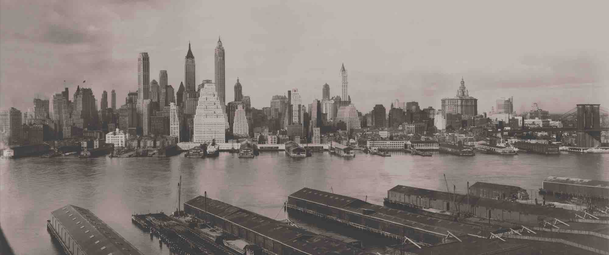 Below: Lower Manhattan from Brooklyn, ,1931. Iring Underhill, Library of Congress.